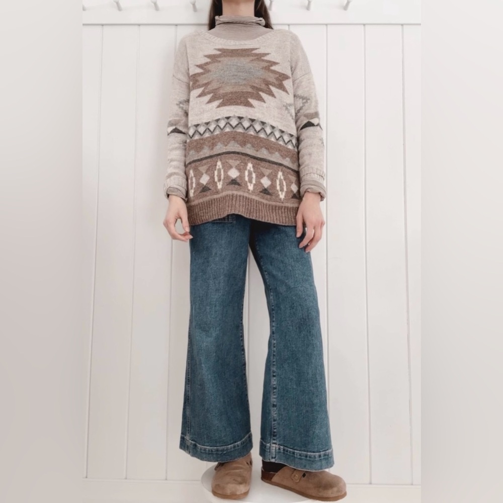 American Eagle Southwestern Oversized Sweater Wool Blend Neutral Aztec Boho S